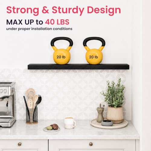 Ballucci Floating Shelf, 36" Hanging Shelf with Invisible Brackets, Wooden Floating Shelves for Walls, Book Shelf, Wall Shelves for Home Office, Bathroom, Living Room, 6 inch Deep, Black