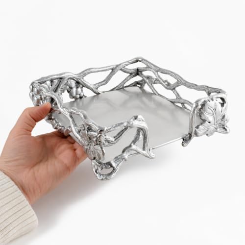 Arthur Court Grape Open Vine Napkin Holder - Durable Aluminum for Kitchen Countertops, Dining, and Outdoor Use - 7.25 inch Square
