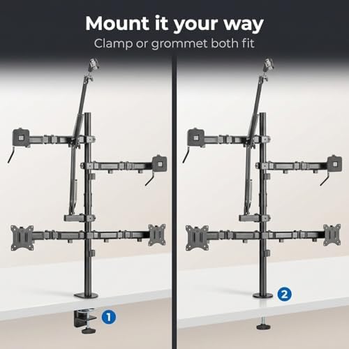 Mount-It! All in One Live Streaming Equipment - 5 Arm Desk Mount - Holds Dual Monitors, Cameras, Ring Light with Mic Desktop Stand Set, YouTube Setup for Podcasting, Gaming, Zoom, Clamp/Grommet Base