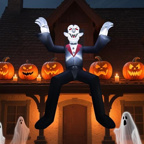 10ft Giant Sitting Vampire Halloween Inflatable with Built-in LED Lights - Outdoor Halloween Decoration for Yard, Eaves, Balcony & Tree Branch, Yard,Doorway,Halloween Party Prop