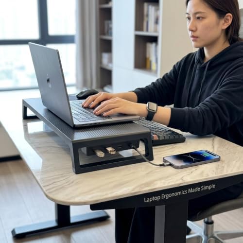 Fayquaze Monitor Stand Riser with USB Hub, Ergonomic Laptop Stand, Desk Organizer for Computer