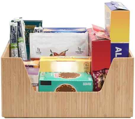 Bamboo Storage Box with Open Front Stackable Bin Organizer to use in