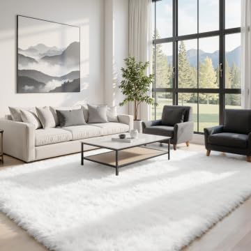 6x9 Area Rugs for Living Room Rug: Soft Fluffy Shag White Rugs for Bedroom