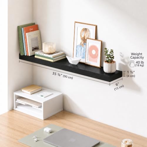 Ballucci Floating Shelf, 36" Hanging Shelf with Invisible Brackets, Wooden Floating Shelves for Walls, Book Shelf, Wall Shelves for Home Office, Bathroom, Living Room, 6 inch Deep, Black