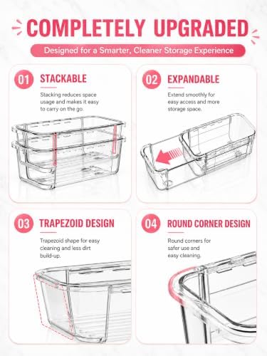 16 PCS Adjustable Expandable Clear Plastic Drawer Organizers 3-Size Set