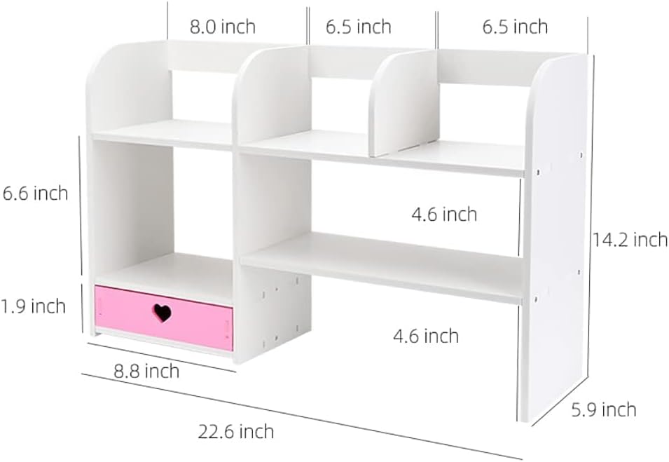 Cute Bookshelves Cute Bookshelf for Desk Kawaii Desk Organizer with Drawer Office Desk Organizers and Accessories Storage Home Decor Display (Pink)