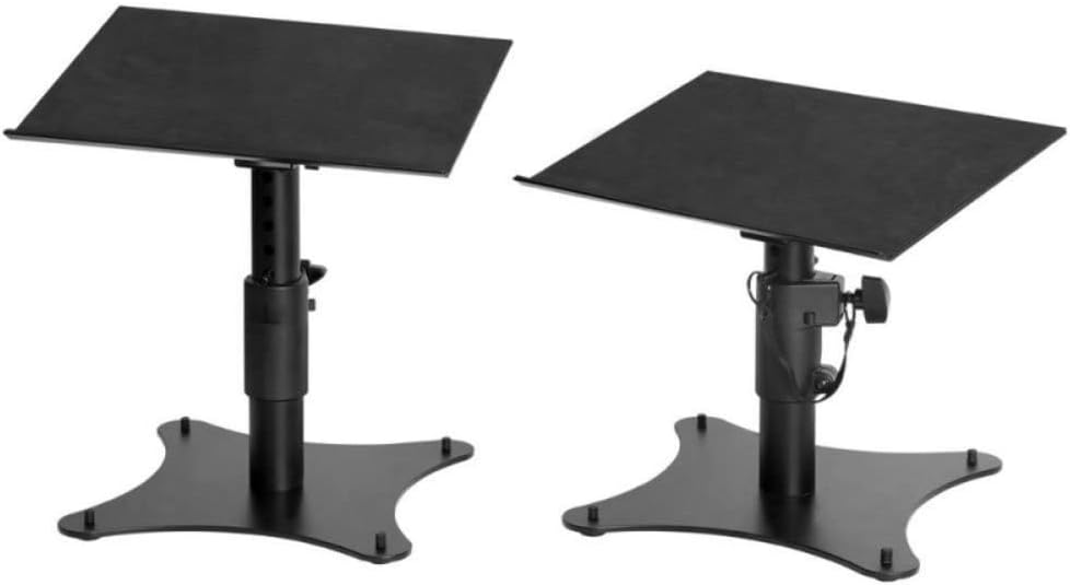 On-Stage SMS4500-P Clamp-On Studio Monitor Speaker Stands: Height-Adjustable (9"-12.5"), Locking pin for Security, Steel Construction, Nonslip Rubber feet. Table/Desk use, Black Finish. Pair.