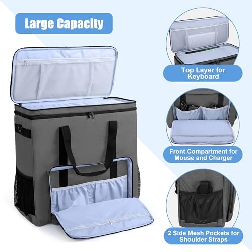 CURMIO Double-Layer PC Carrying Case, Computer Travel Bag for Tower, Gray