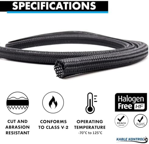 Kable Kontrol Braided Cable Sleeve Split Wrap 1/2" 150 Ft - Black