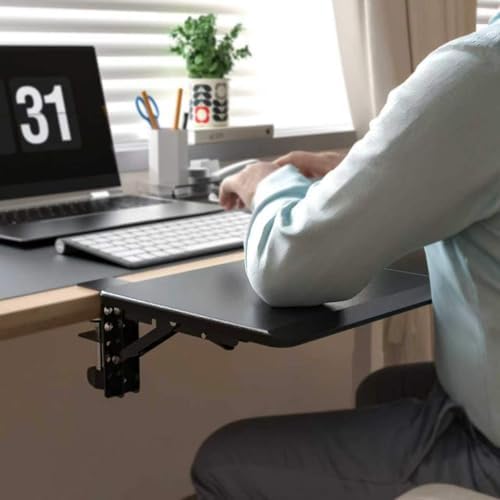 ETHU Foldable Desk Extender Tray with Clamp, 25.6x11.4", Black