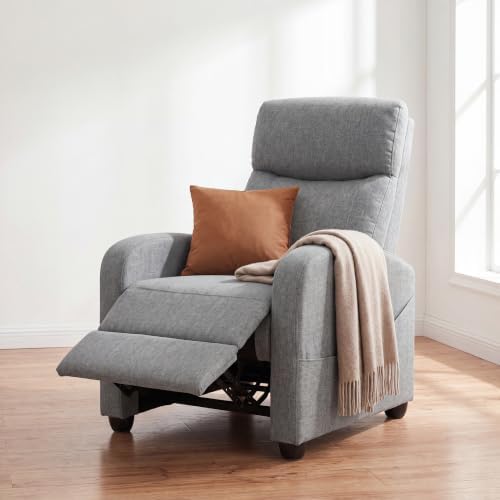 Manual Recliner Chair, Oversized Lazy Boy Reclining Sofa with Adjustable Backrest & Extended Footrest, Ergonomic Single Recliner Couch for Home Theater Seating, Living Room, Bedroom, Gray