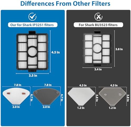 Replacement for Shark IP3251, IP3251C, IP3253, 2 PACK Auto-empty Dock Hepa Filter + 4 PACK Pre-motor Filter Assembly & 2 PACK Handheld Vacuum Post-motor Filter+ 4 PACK Pre-moter Filters