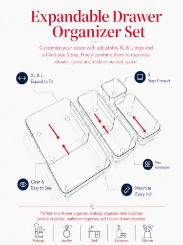 20 PCS Adjustable Expandable Clear Plastic Drawer Organizers 3-Size Set