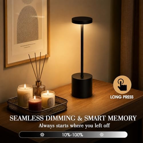 Cordless Table Lamp Set of 2, 5000mAh Rechargeable Lamp with Touch Control & Stepless Dimming, 3 Light Modes, IP54 Waterproof Portable Light for Dining Table, Patio, Bedroom, Power Outage (Black)