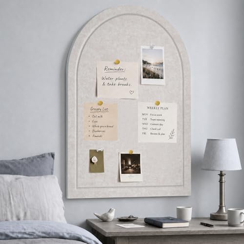 Arched Felt Bulletin Board 36"x24", Decorative Pin Board for Wall, Oatmeal
