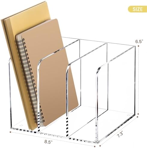 HeZone Acrylic Magazine File Holder,Clear File Organizer with 3 Compartment