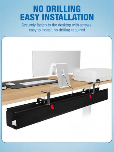 No Drill Under Desk Cable Management Tray, 90cm Power Strip Cord Organizer