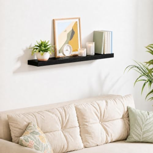 Ballucci Floating Shelf, 36" Hanging Shelf with Invisible Brackets, Wooden Floating Shelves for Walls, Book Shelf, Wall Shelves for Home Office, Bathroom, Living Room, 6 inch Deep, Black