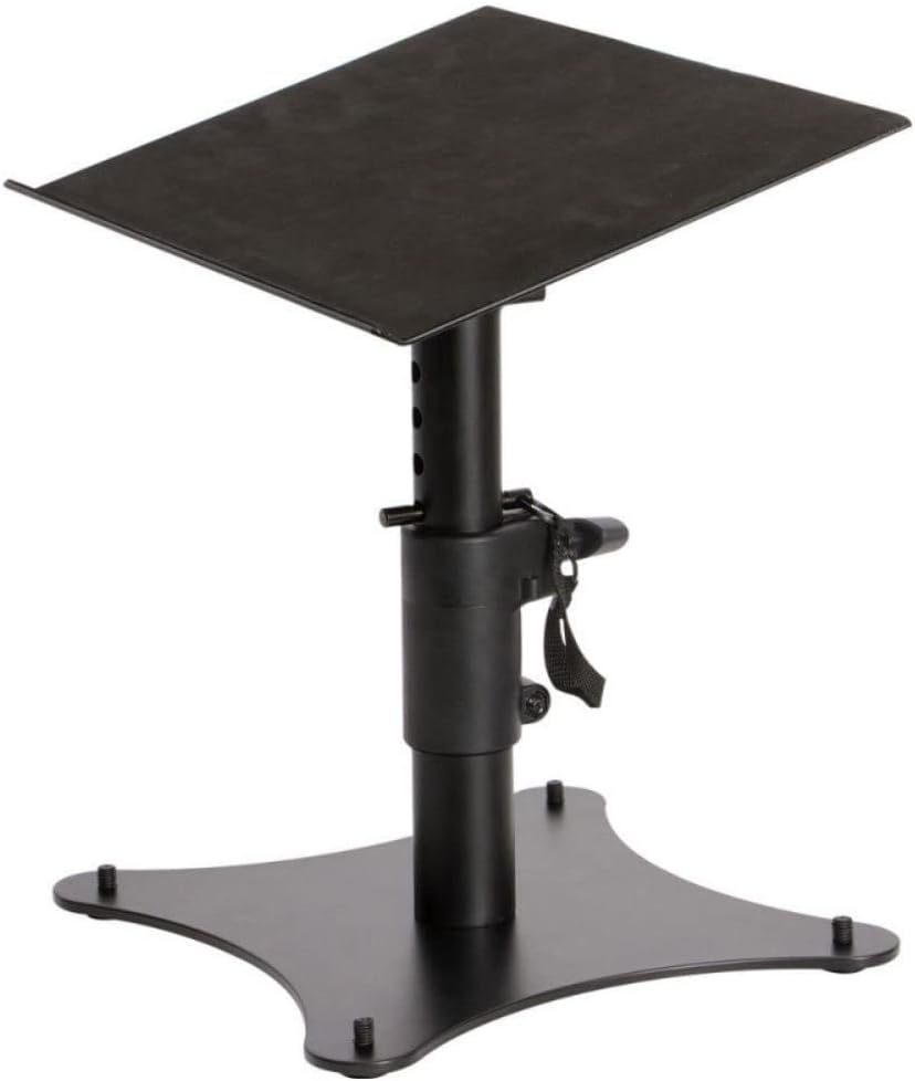On-Stage SMS4500-P Clamp-On Studio Monitor Speaker Stands: Height-Adjustable (9"-12.5"), Locking pin for Security, Steel Construction, Nonslip Rubber feet. Table/Desk use, Black Finish. Pair.