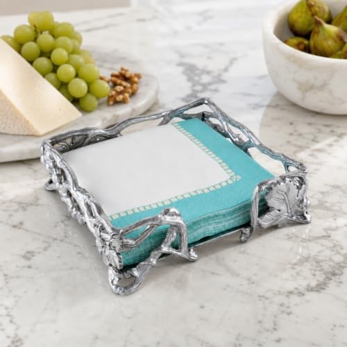 Arthur Court Grape Open Vine Napkin Holder - Durable Aluminum for Kitchen Countertops, Dining, and Outdoor Use - 7.25 inch Square