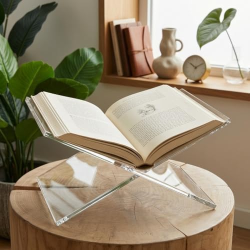 Clear Acrylic Book Stand for Display and Reading, Modern Open Book Holder for Cookbooks, Coffee Table Books, Bibles, Magazines and Art Books