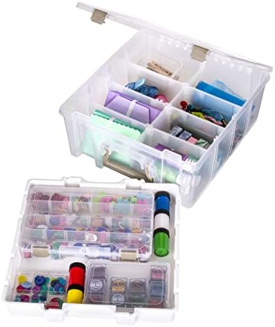 ArtBin 6899AZ Super Satchel Double Deep with Lift-Out Tray Storage Container, Portable Arts & Crafts Organizer with Removable Dividers, Clear