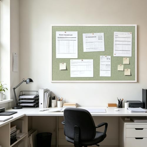 SELEAD Double-Sided Linen and Cork Bulletin Board (36"x24", Green)