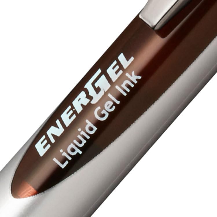 Pentel EnerGel RTX Retractable Liquid Gel Pen, (0.7mm) Metal Tip, Medium Line, Brown Ink, Box of 12 (BL77-E)