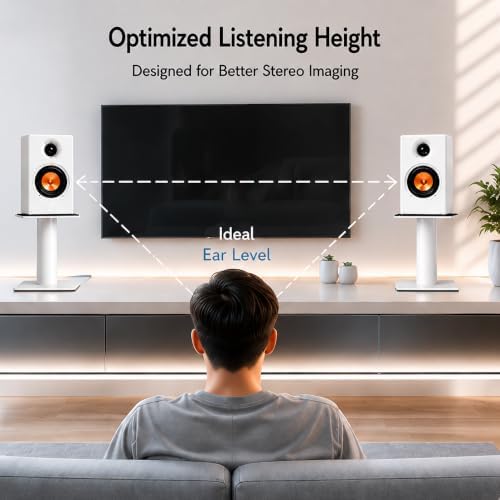 Desktop Speaker Stands Pair for 5-8 Inch Studio Monitors & Bookshelf Speakers, Heavy-Duty Steel desk Speaker Stands with Built-In Cable Management for Home Studio & Creator Setups, Support up to 55lbs