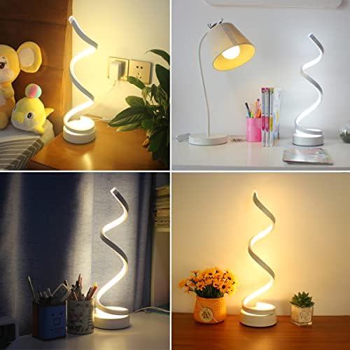 Modern Spiral Table Lamp, Dimmable Table Lamps for Bedroom, 12W LED Desk Lamp for Living Room, 3 Colors 10 Brightness Bedside Lamps Nightstand Lamps Desk Light for Nightstand, Office - White