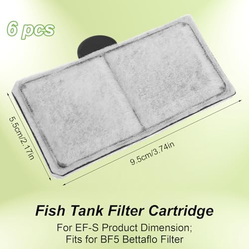 6PCS Filter Cartridges Compatible with Top Fin, EF-S, BF5, BETTAFLO, PF10 3.7x2.1 Inch Replacement Filter for Aquarium Fish Tank Water Filtration