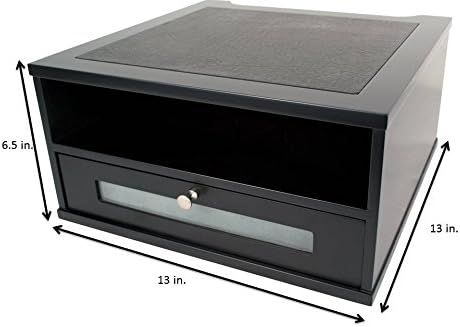 Victor Monitor Riser with Drawer and Storage Shelf - Wood Monitor Stand for Desk, Desk Organizer with Faux Leather Top, Organize Office Supplies, 13 x 13 x 6.5-Inches, Midnight Black