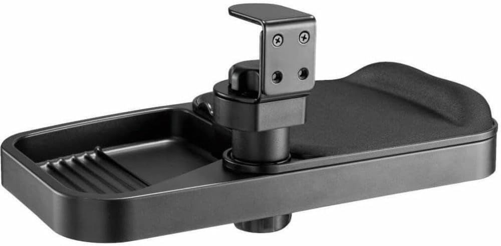 TRIPP LITE Under Desk Storage Tray Clamp-on Storage Tray w Mouse Pad, Wrist Rest - Office Desk Organizer 360 Swivel 5-Year Warranty (DMUDSC)