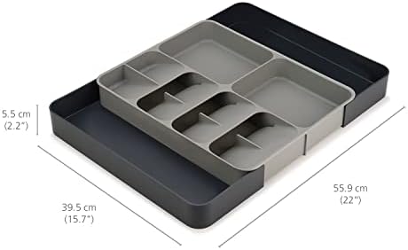 Joseph Joseph DrawerStore Expanding Flatware Cutlery, Utensil & Gadgets Organiser, Expandable in Drawer Space Saving Tray- Grey