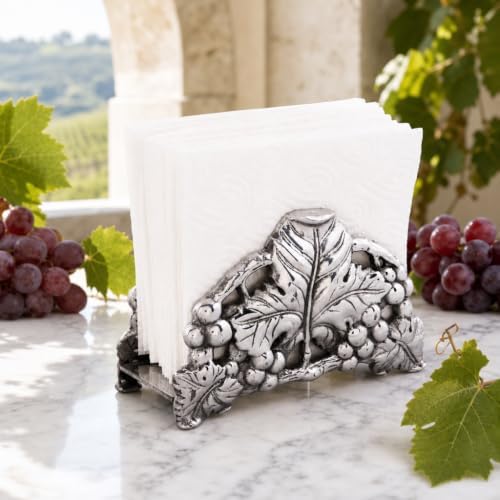 Arthur Court Grape Napkin Holder - Metal Upright Organizer for Kitchen Countertop - 6-inch Tall Aluminum Decor