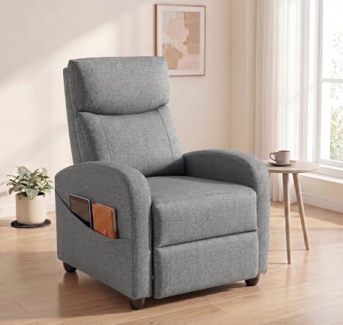 Manual Recliner Chair, Oversized Lazy Boy Reclining Sofa with Adjustable Backrest & Extended Footrest, Ergonomic Single Recliner Couch for Home Theater Seating, Living Room, Bedroom, Gray