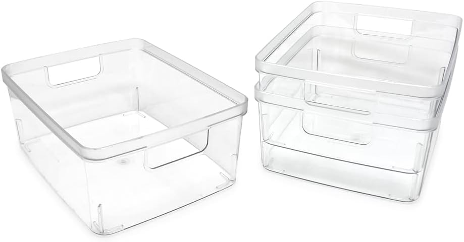 Isaac Jacobs 3-Pack Medium Clear Storage Bins (8” L x 10” W x 4.25” H)