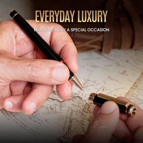 Scriveiner Black Lacquer Rollerball Pen - Stunning Luxury Pen, Real Gold Plating, Schmidt Ink Refill, Best Roller Ball Gift Set for Men & Women, Professional, Executive Office, Nice Pens