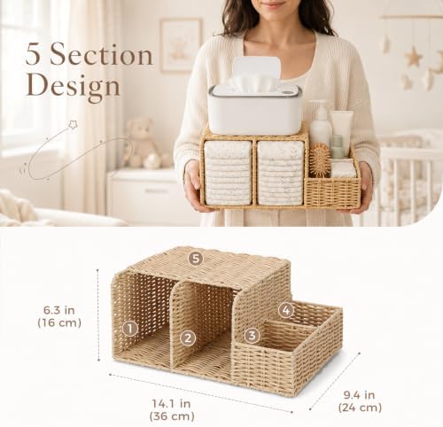 Rattan Diaper Caddy Organizer for Changing Table