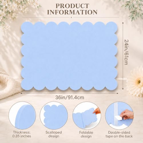 Scalloped Felt Bulletin Board 36x24 Inches, Blue Wall Pin Board