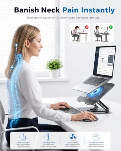 360° Rotating Laptop Stand with Upgraded Integrated Fan