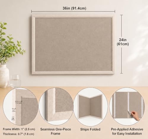 Framed Felt Bulletin Board 36x24 Large Office Wall Pin Board