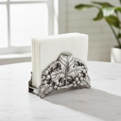 Arthur Court Grape Napkin Holder - Metal Upright Organizer for Kitchen Countertop - 6-inch Tall Aluminum Decor