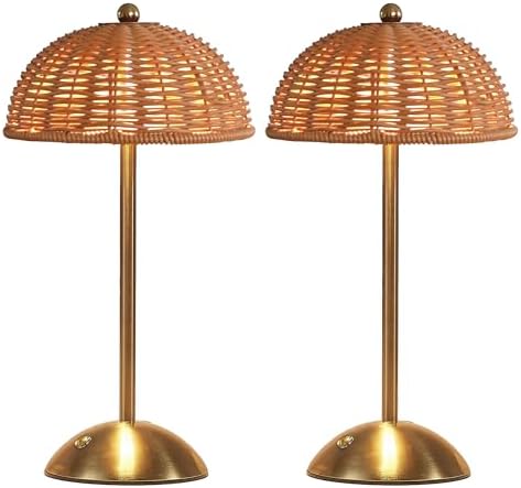 2 Pack Boho Rattan Lamp,Small Wicker Lamp,Cordless Table Lamp