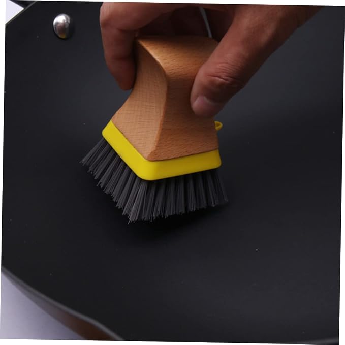 Natural Wood Handle Sponge Scrubber Tile Scrubber Brush Cleaner Kitchen