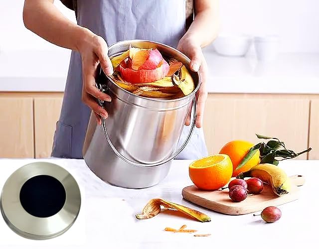 Kitchen Compost Bin Charcoal Filter 7.25 Inch Diameter Extra Thicker &