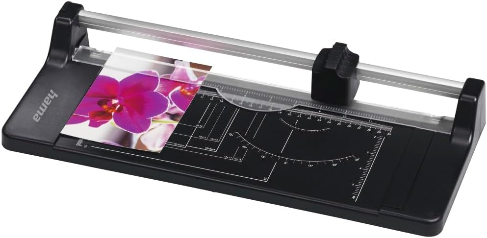 Hama Paper Cutter with Rolling Blade (Cutting Machine with 5 Sheets Cutting Power, Cutter up to DIN A4, Roller Cutter for Paper, Film and Photos) Black
