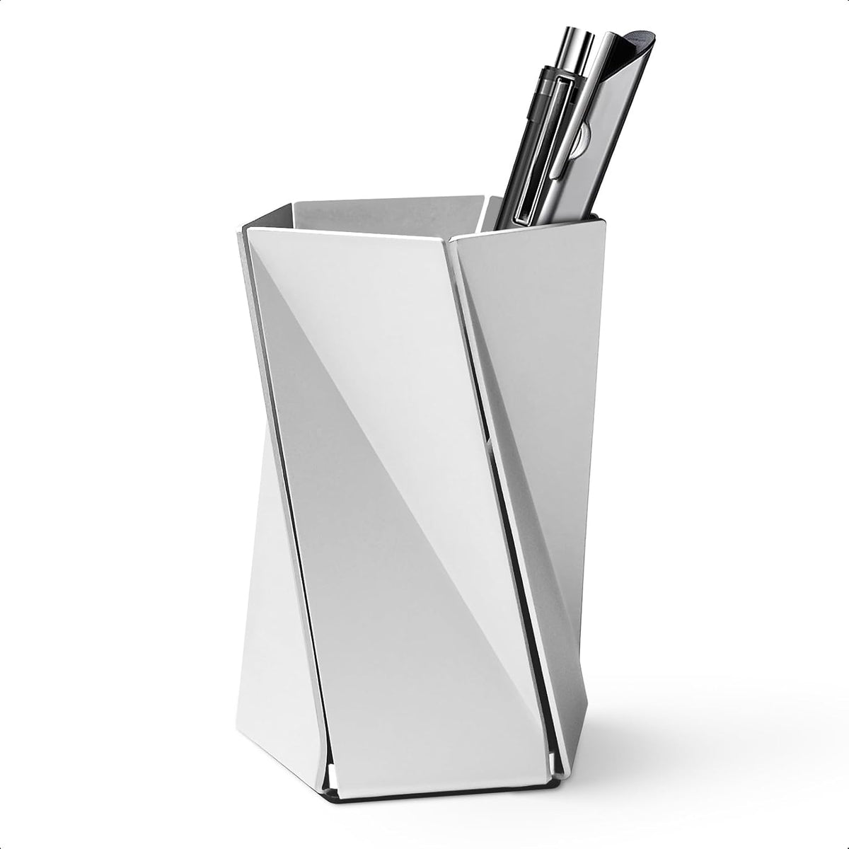 WHITE DESIGN Origami Pen Holder with Gift Box, Premium Aluminum Desk Art