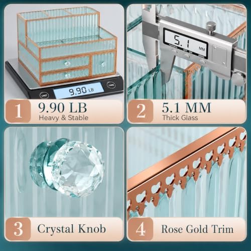 Youdepot Makeup Organizer Countertop - Tempered Glass Vanity Organizer for Cosmetics, Skincare, Hair Tools, Brushes, Perfume - Multipurpose Bathroom Counter Skincare Organizer