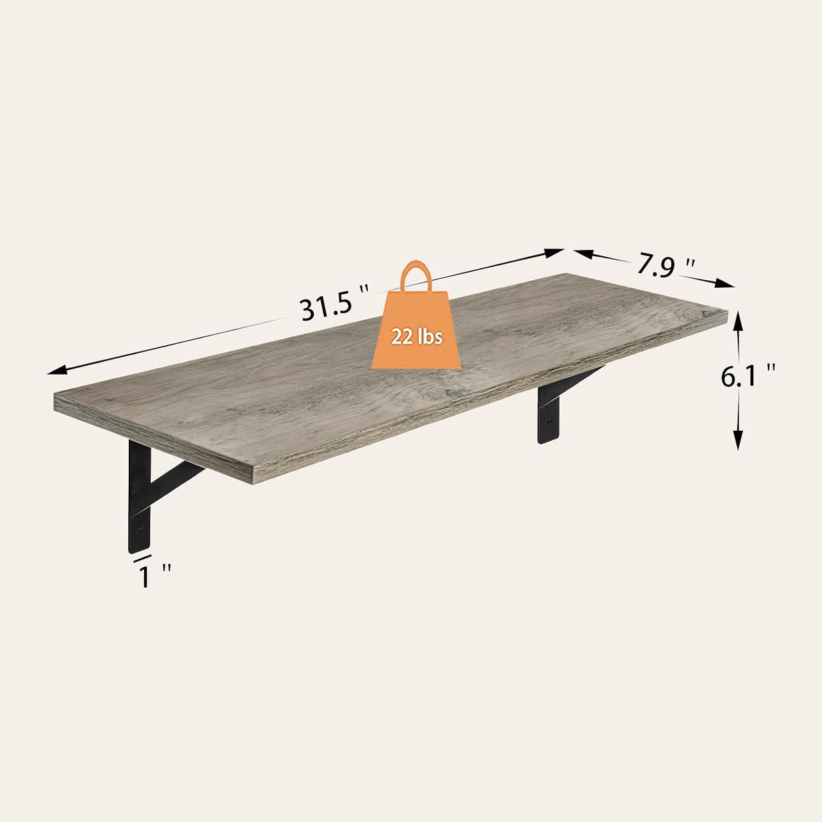 DINZI LVJ Long Wall Shelves, 31.5" Wall Mounted Shelves with Metal Brackets